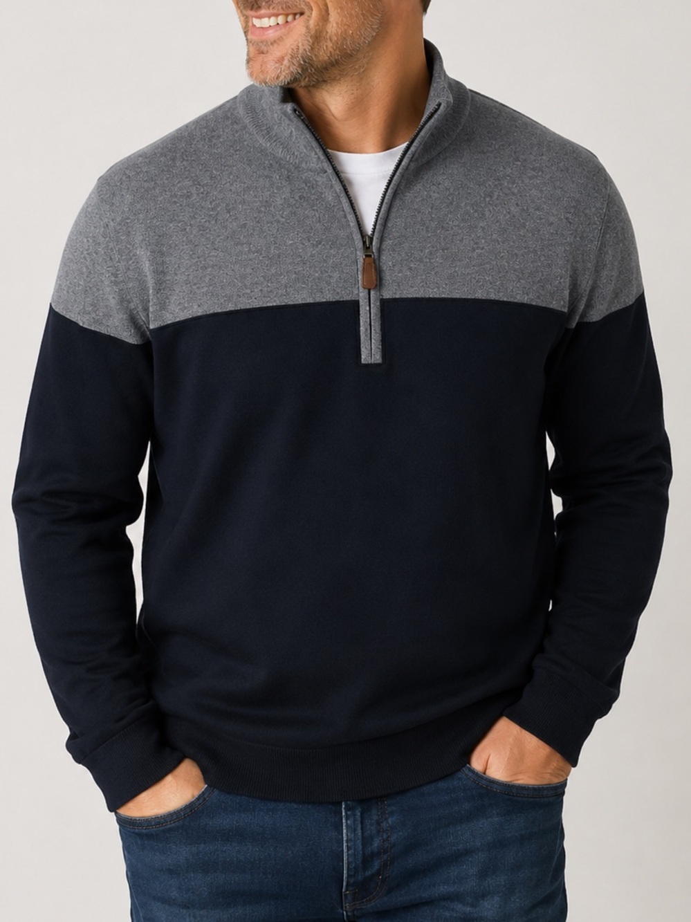Roundtree & Yorke 1/4 Zip Sweater XXL Black Gray Colorblock Pullover